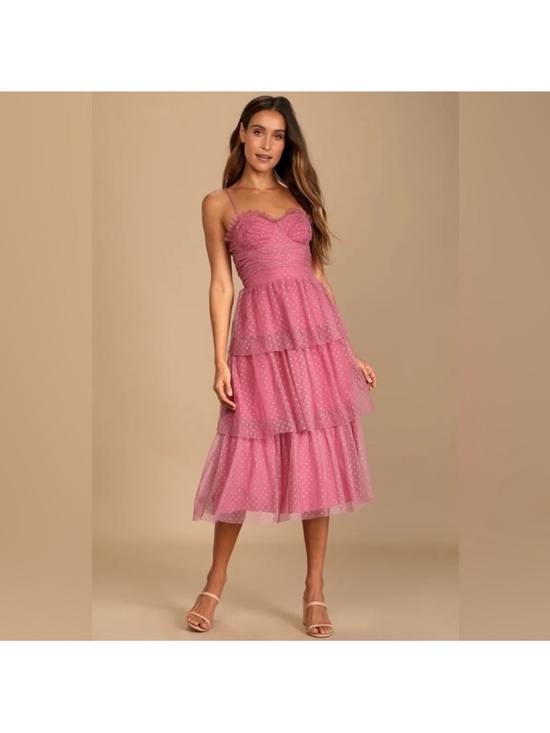 Lulus Dresses & Skirts - Lulu’s Sweetheart Style Mauve Polka Dot Bustier Tiered Midi Dress sz small